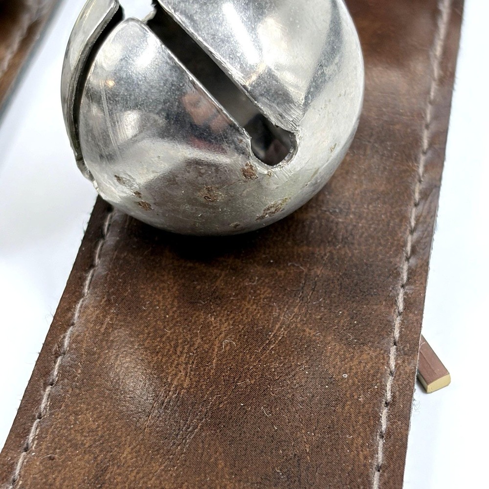 Vintage Sleigh Bells Brown Leather Straps Gold Silver Jingle Bells 2pk - Picture 7 of 10